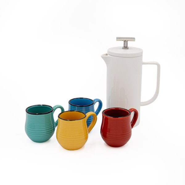 La Cafetière 5pc French Press Coffee Set with Vienna 4Cup White French Press Coffee Maker and 4